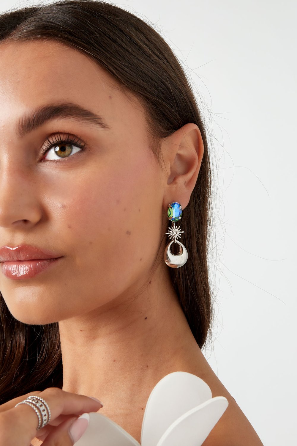 Earrings charms with glass bead - Gold Color Stainless Steel h5Picture3