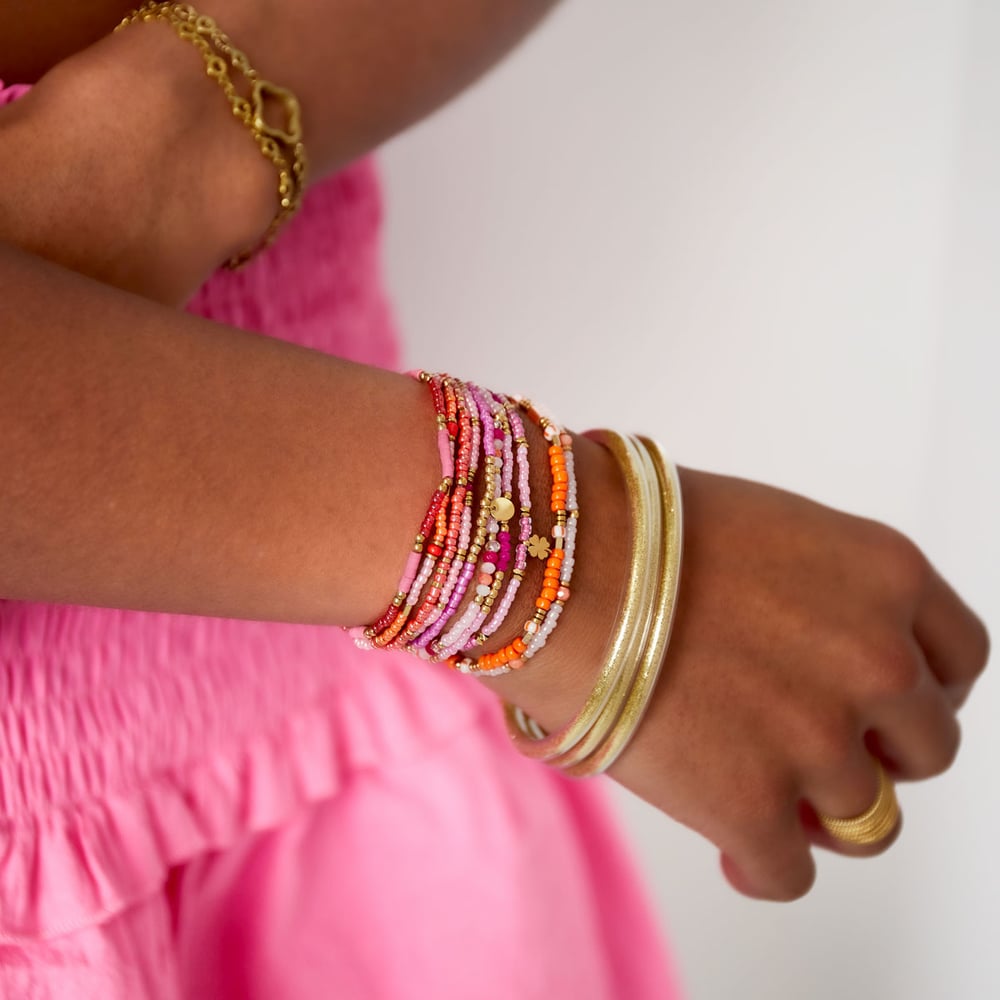 Armbänder setzen bunte Perlen Beige & Goldfarbe Edelstahl Bild2