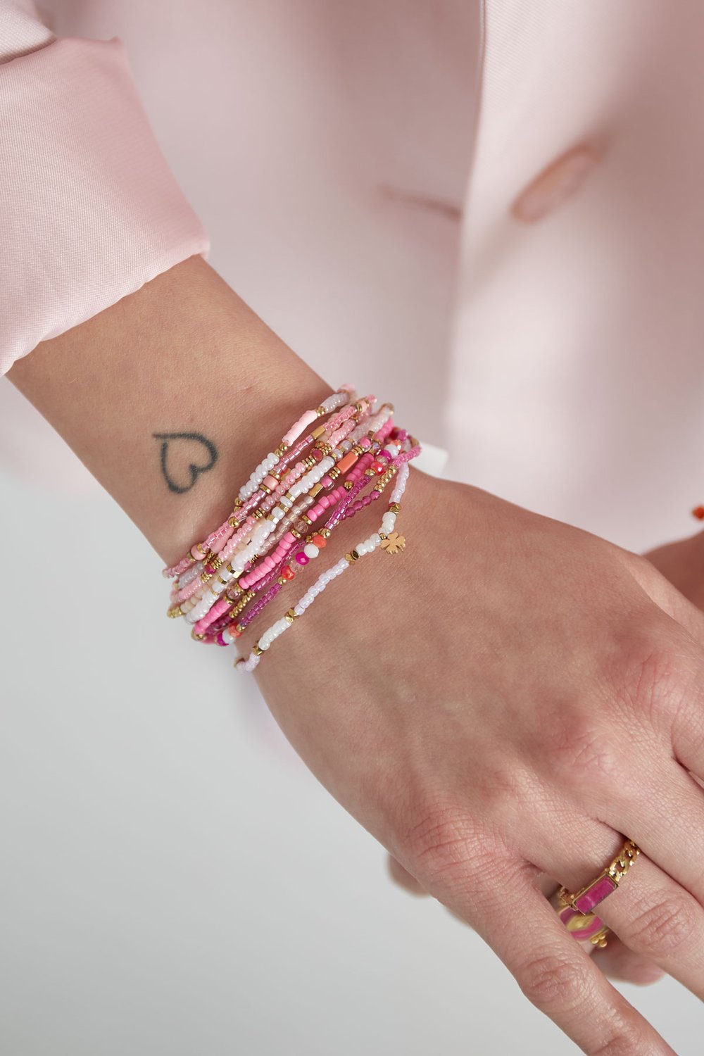 Armbänder setzen bunte Perlen Beige & Goldfarbe Edelstahl Bild4