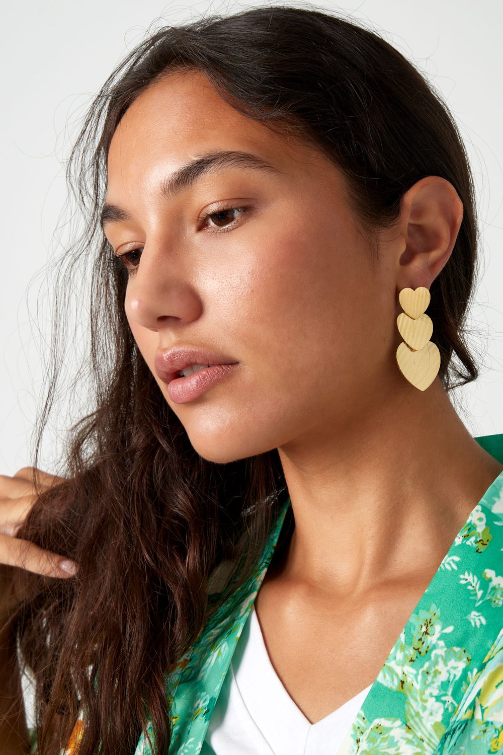 orecchini 3 volte cuore - acciaio inossidabile color colore oro h5Immagine2