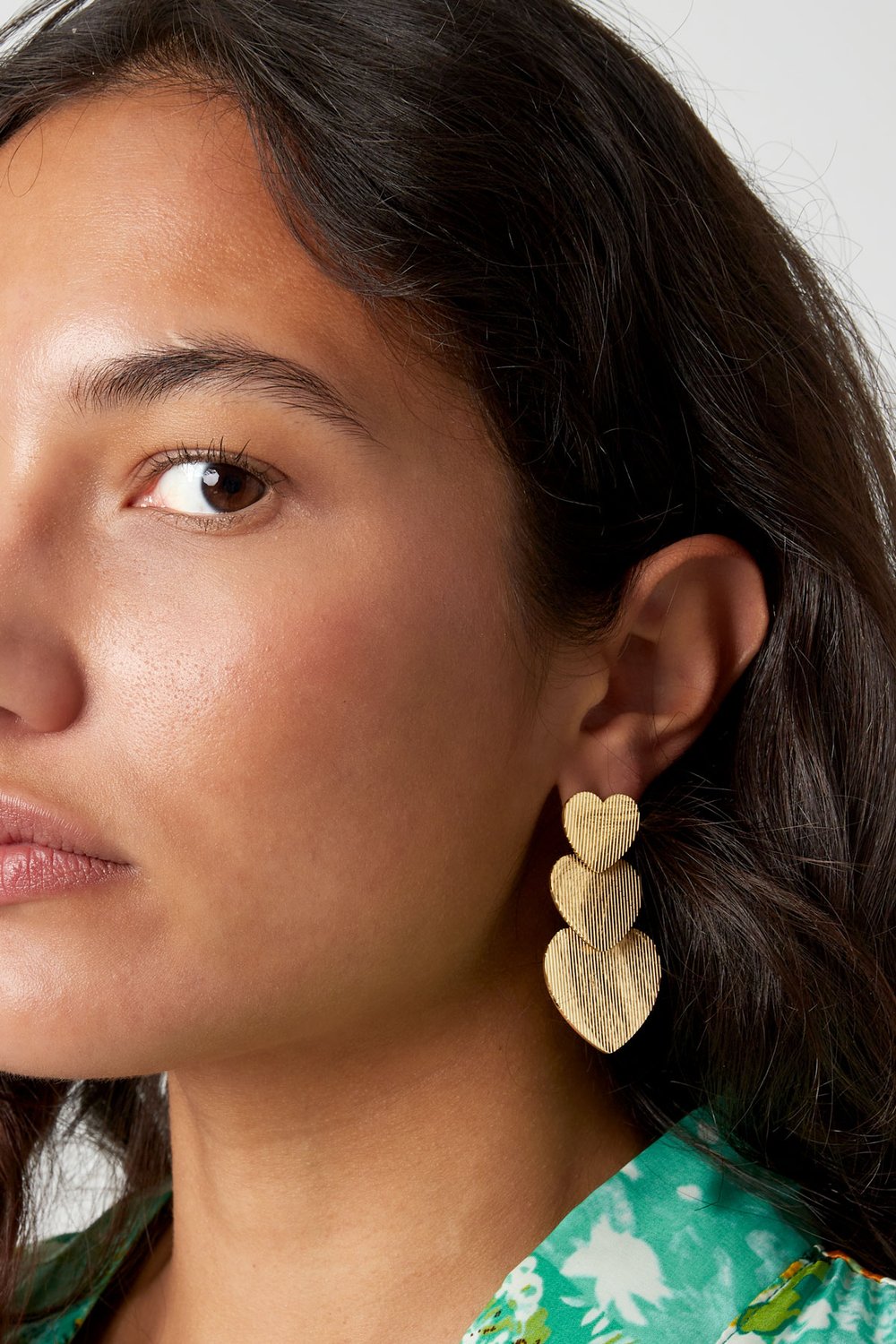 orecchini 3 volte cuore - acciaio inossidabile color colore oro h5Immagine3