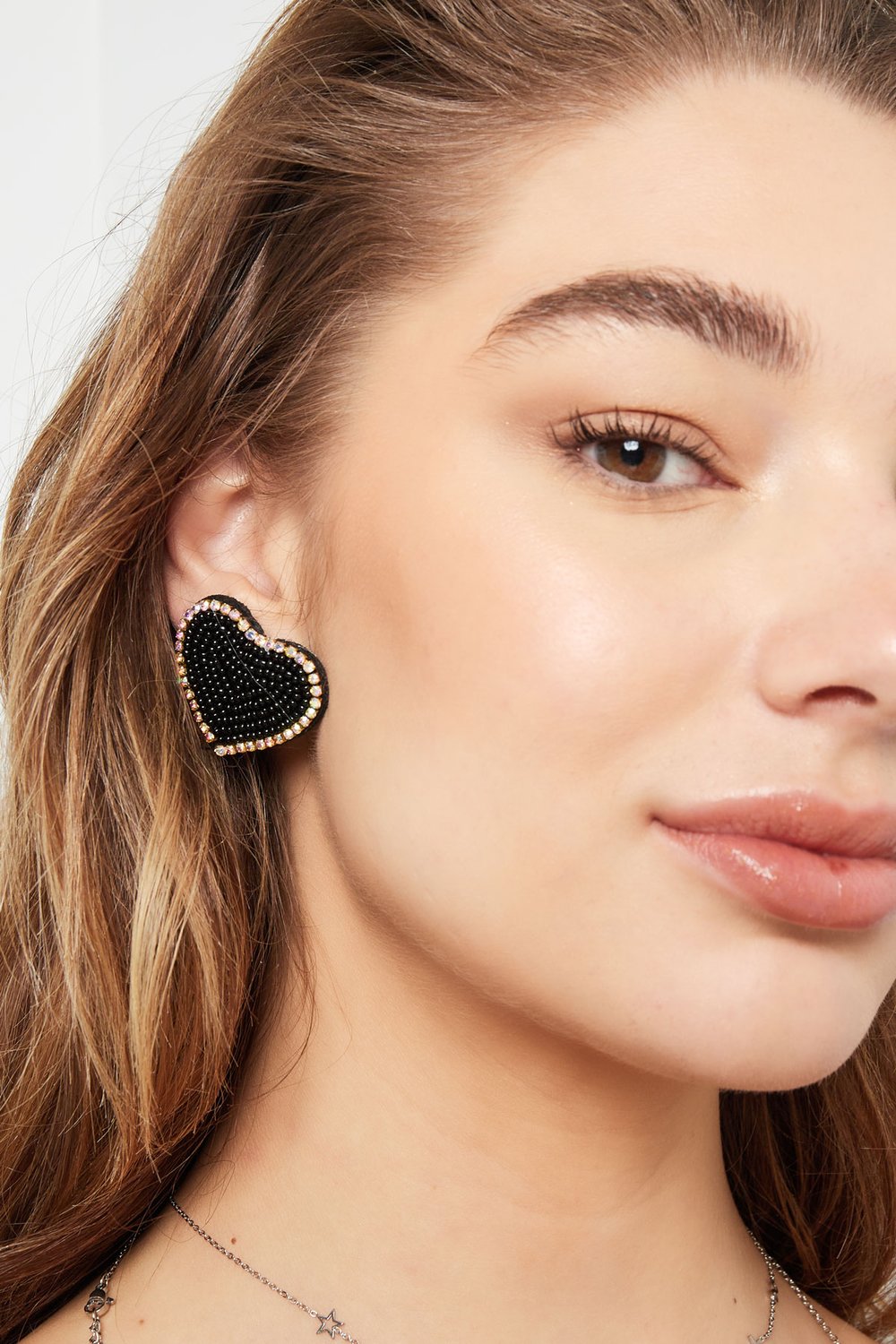 Pendientes de abalorios corazón con pedrería Rosa Glass h5Imagen4