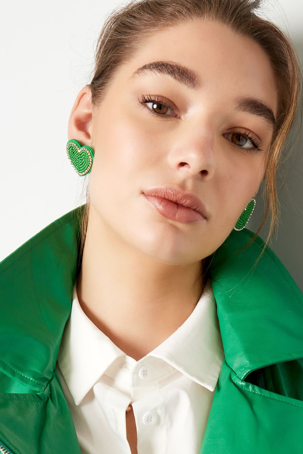 Pendientes de abalorios corazón con pedrería Rosa Glass h5Imagen3