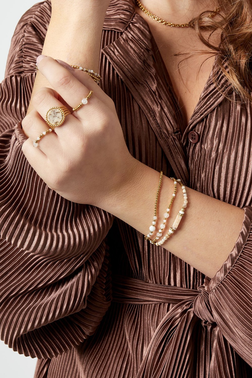 Bracelet beads - green/blue Turquoise & Gold Color Stainless Steel h5Picture3