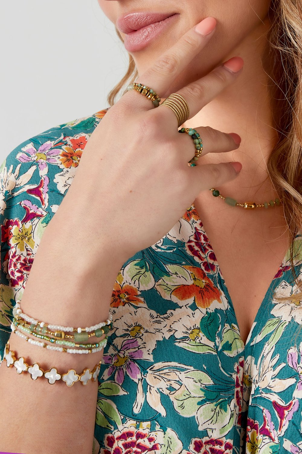 Bracelet bead mix - pink & Gold Color Stainless Steel h5Picture3