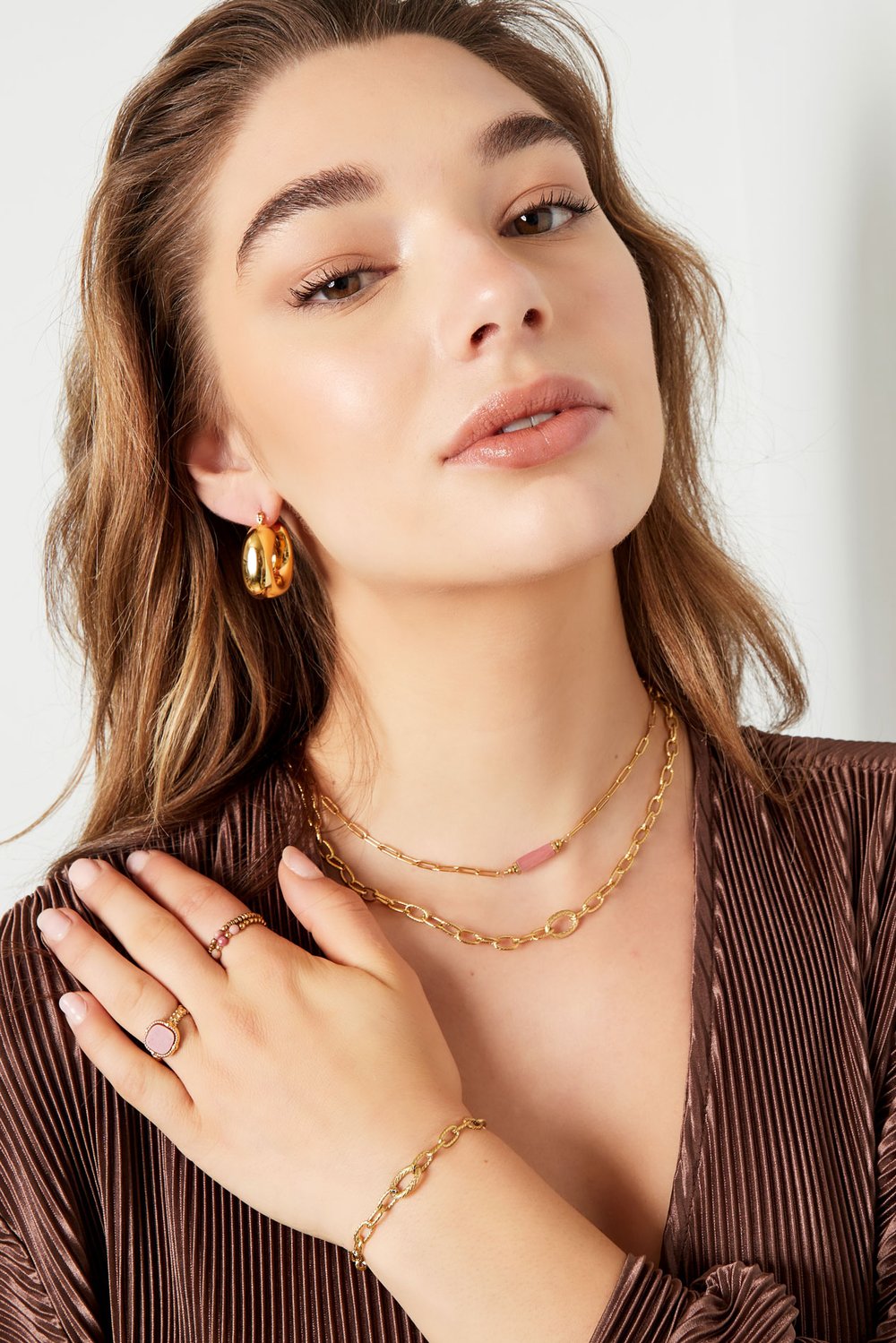 Link bracelet with structure - Gold Color Stainless Steel h5Picture3