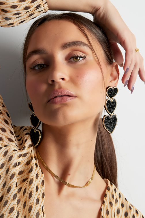 Ohrringe Perlen 3 x Herz - beige Glas Bild2