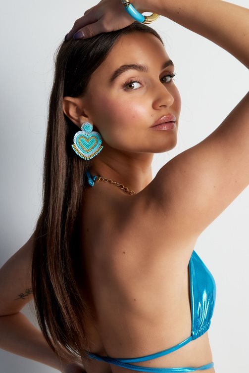 Perlenohrringe Herz mit Fransen - rosa Glasperlen Bild2