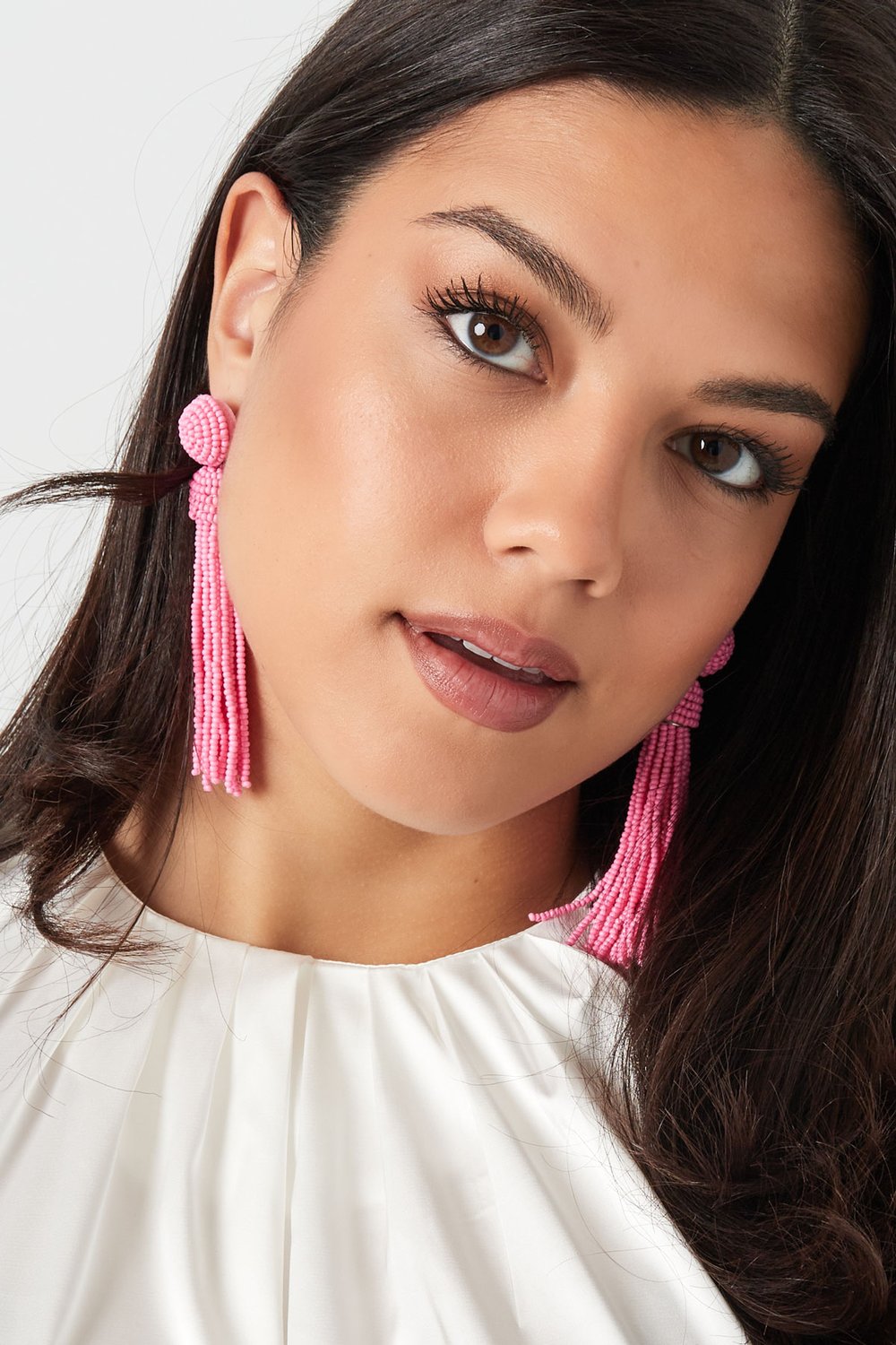 Earrings beaded tassel - fuchsia Glass beads h5Picture3