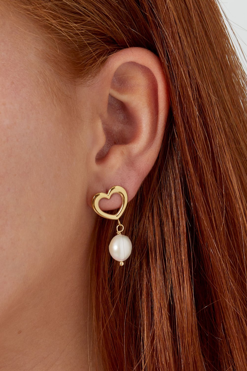 Earring heart with pearl detail - Gold Color stainless steel h5Picture3