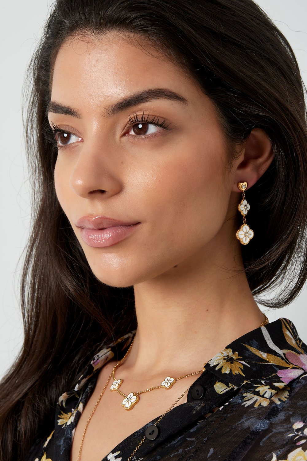 Earrings flower garland - Silver color/white h5Picture2