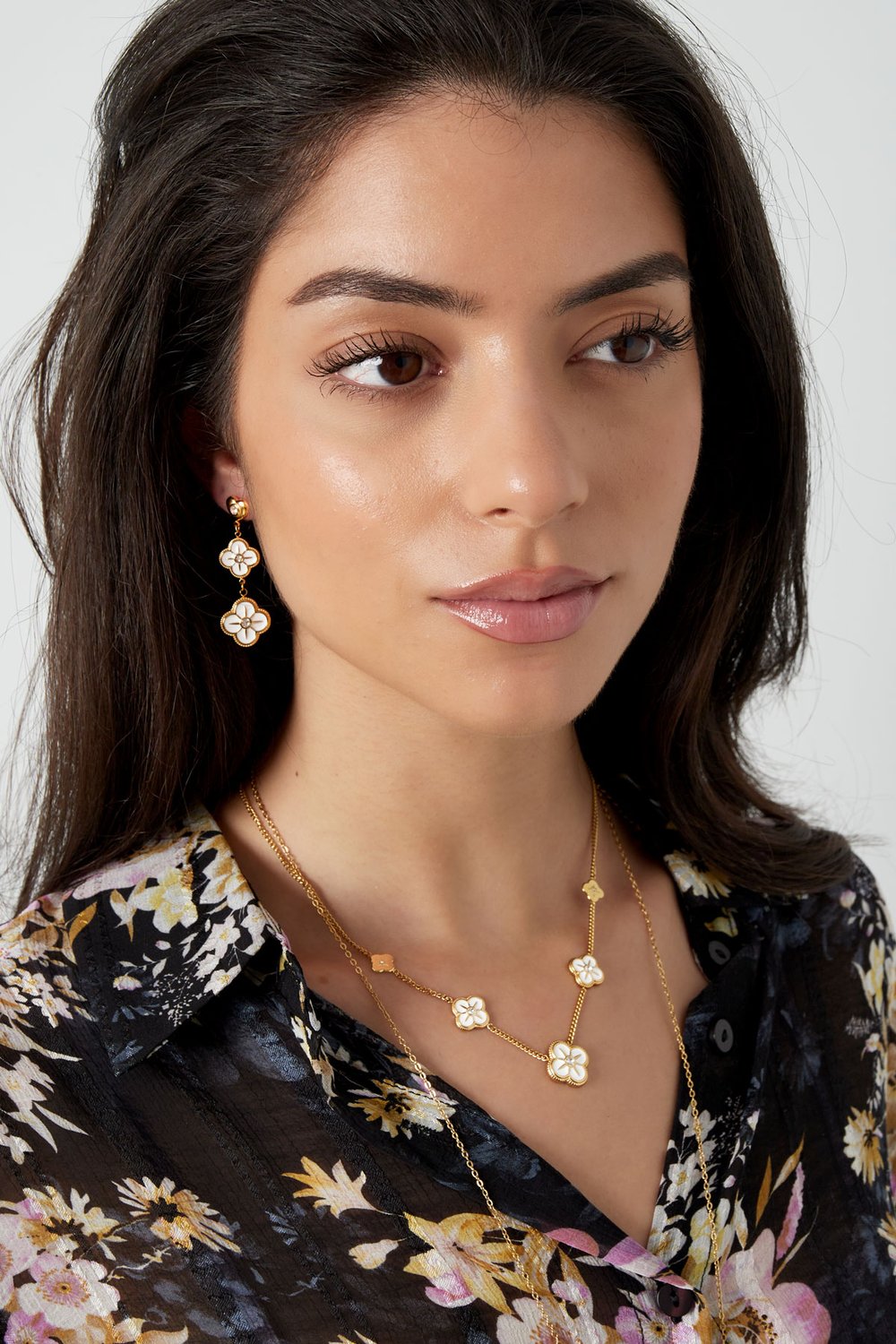 Earrings flower garland - Silver color/white h5Picture4