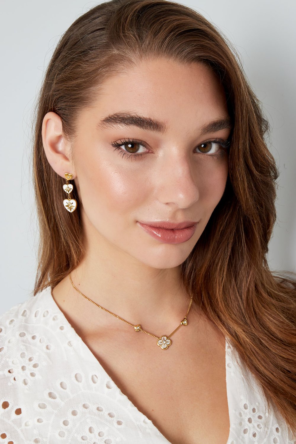 Ring three hearts in a row - Gold color/white h5Picture4