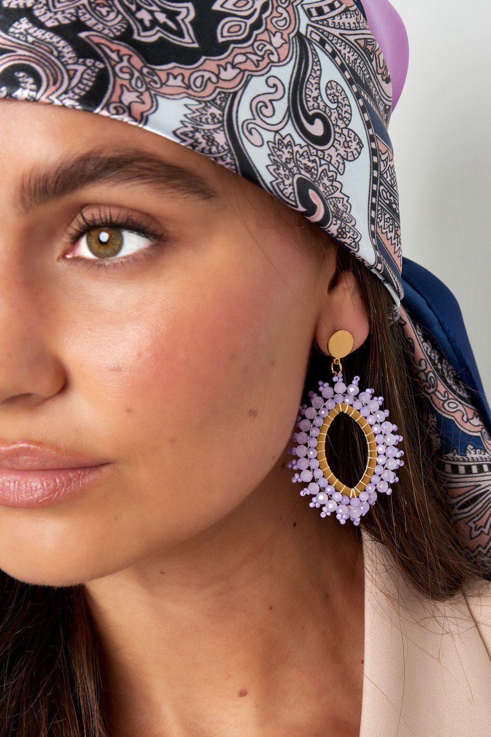 Earring oval crystal beads - pink stainless steel h5Picture3