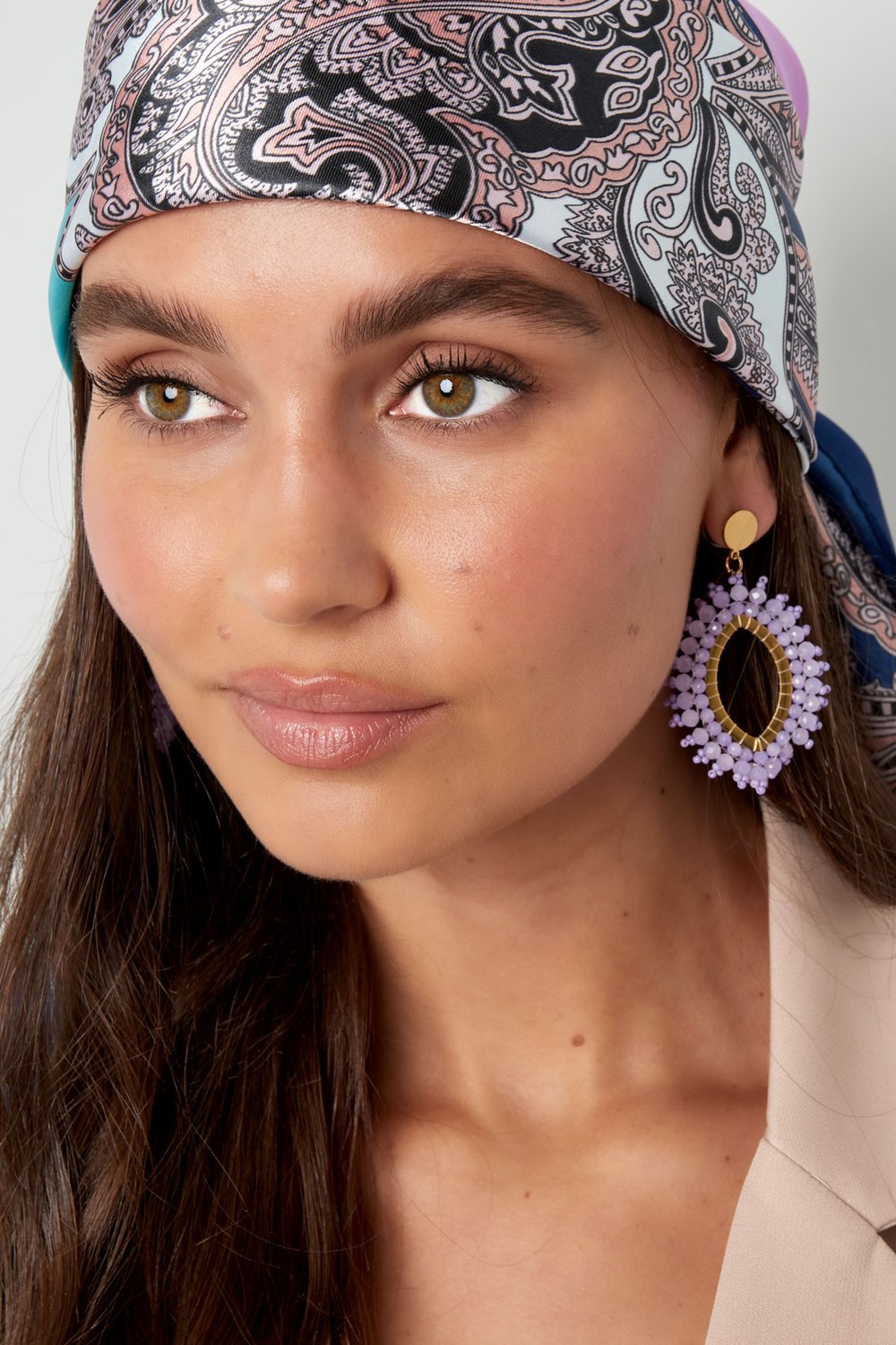 Earring oval crystal beads - pink stainless steel h5Picture4