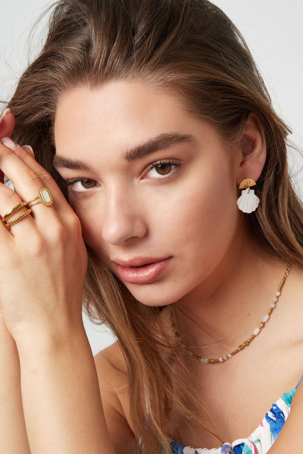 Deniz kabuğu asimetrik şekilli küpeler - altın rengi Paslanmaz Çelik h5Resim2