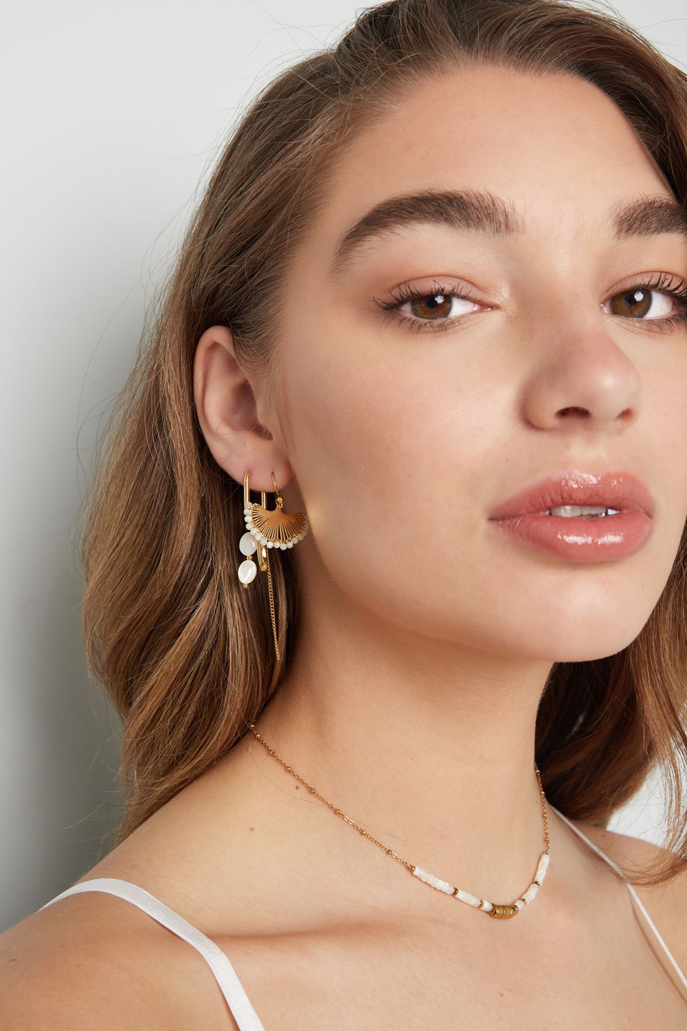 orecchini conchiglia con perline - acciaio inossidabile color colore oro h5Immagine4