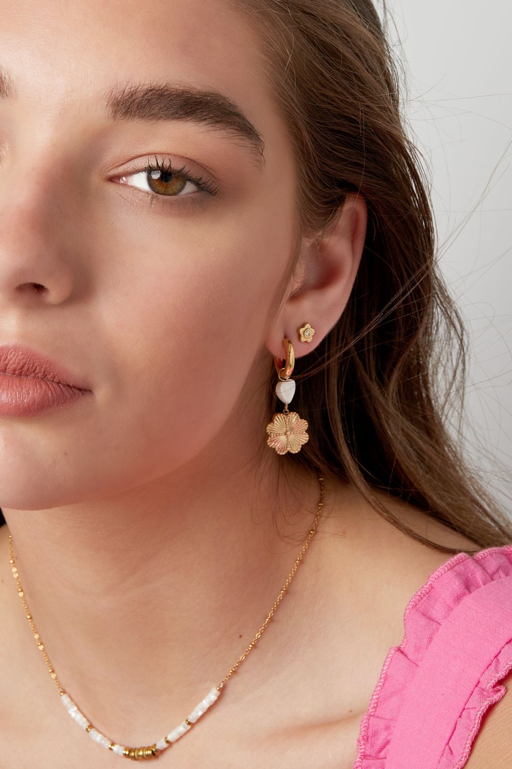 orecchini con charms cuore e fiore - acciaio inossidabile color colore oro Immagine3