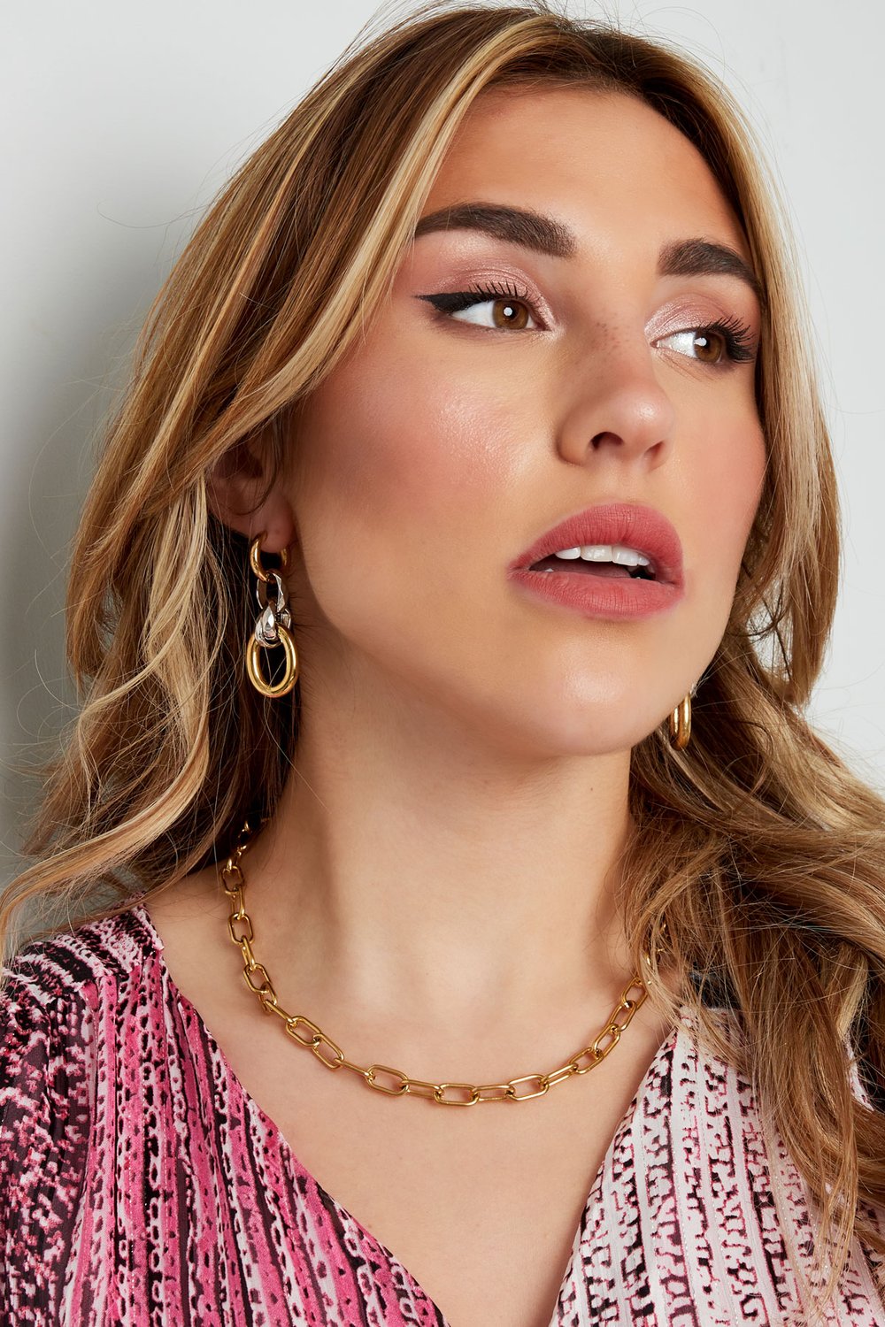 Earrings four links - silver/Gold color h5Picture2