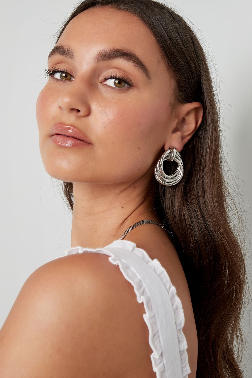 Statement Earrings Curves with print - Silver Color color Picture2