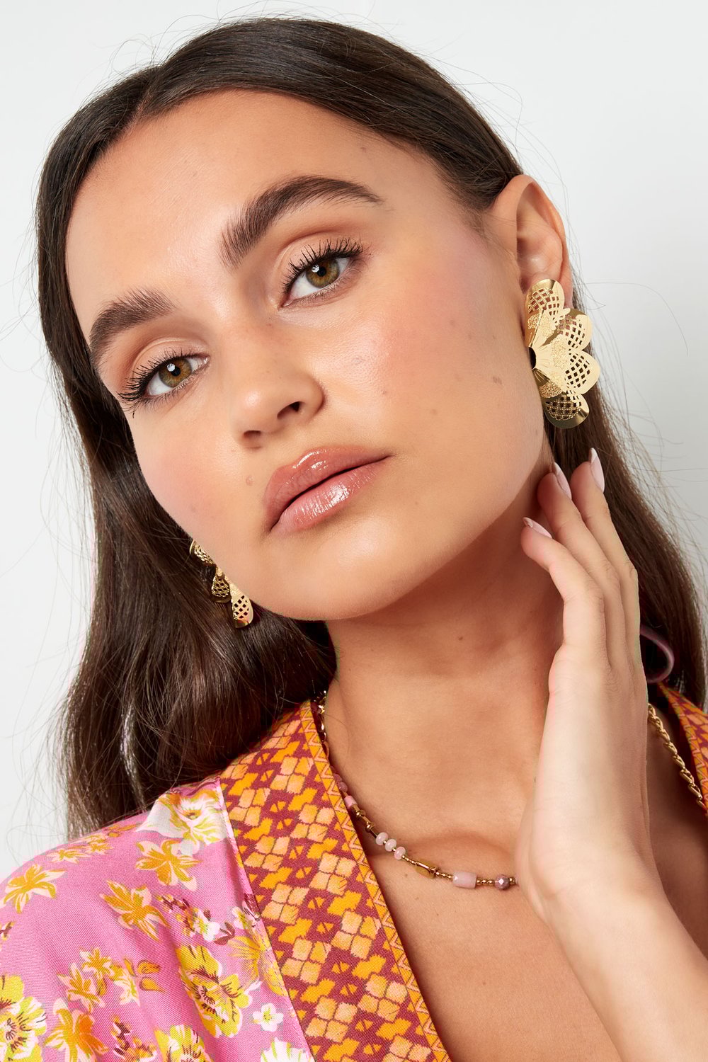 Ear stud half flower with print - Gold Color Copper h5Picture2