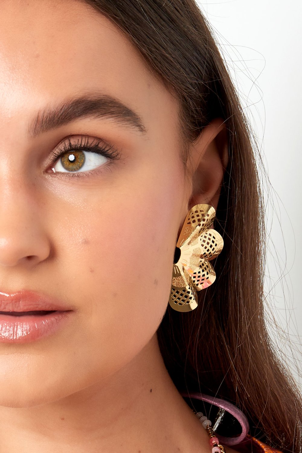 Ear stud half flower with print - Gold Color Copper h5Picture3