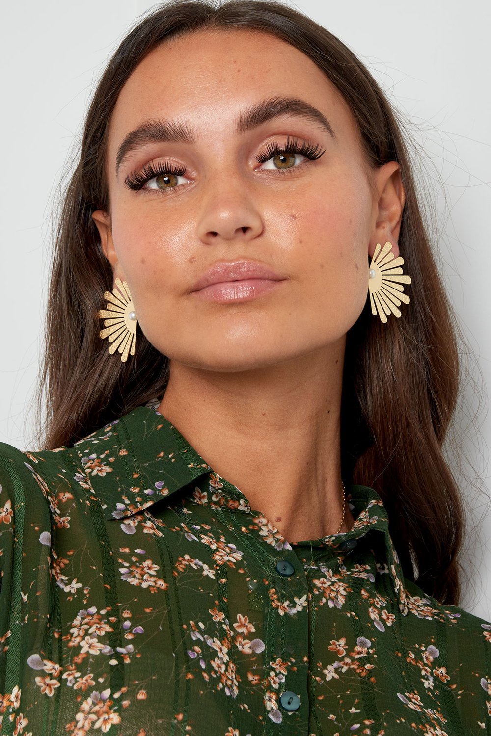 Earrings half flower with pearl - Silver Color color Picture2