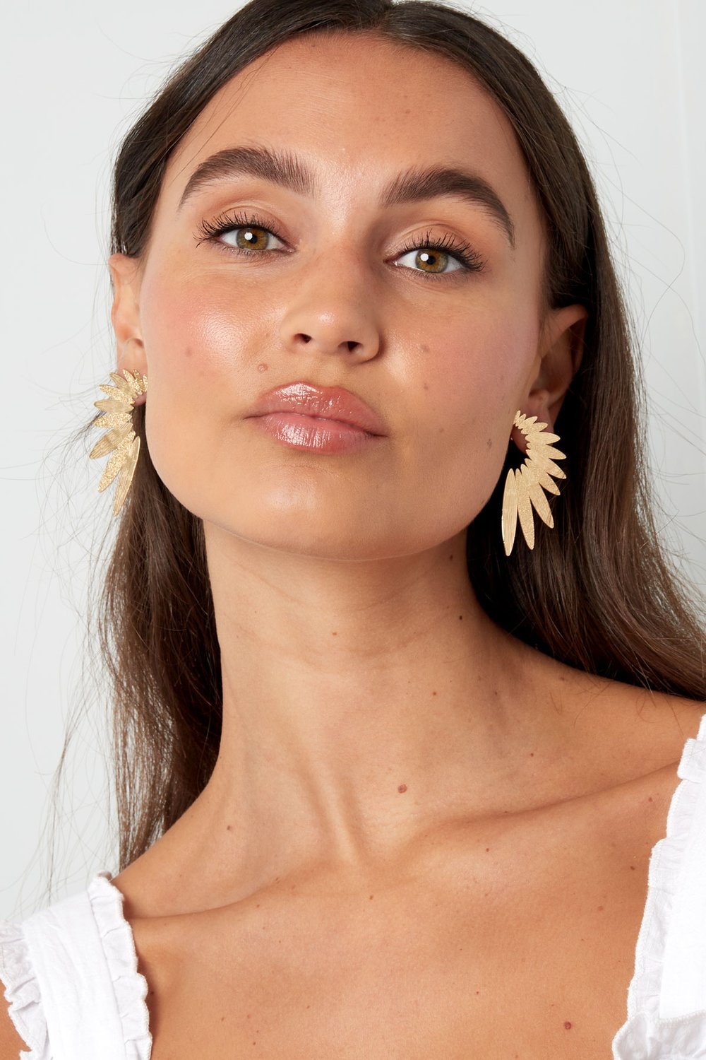 Statement earrings studs half flower - silver color Copper h5Picture4