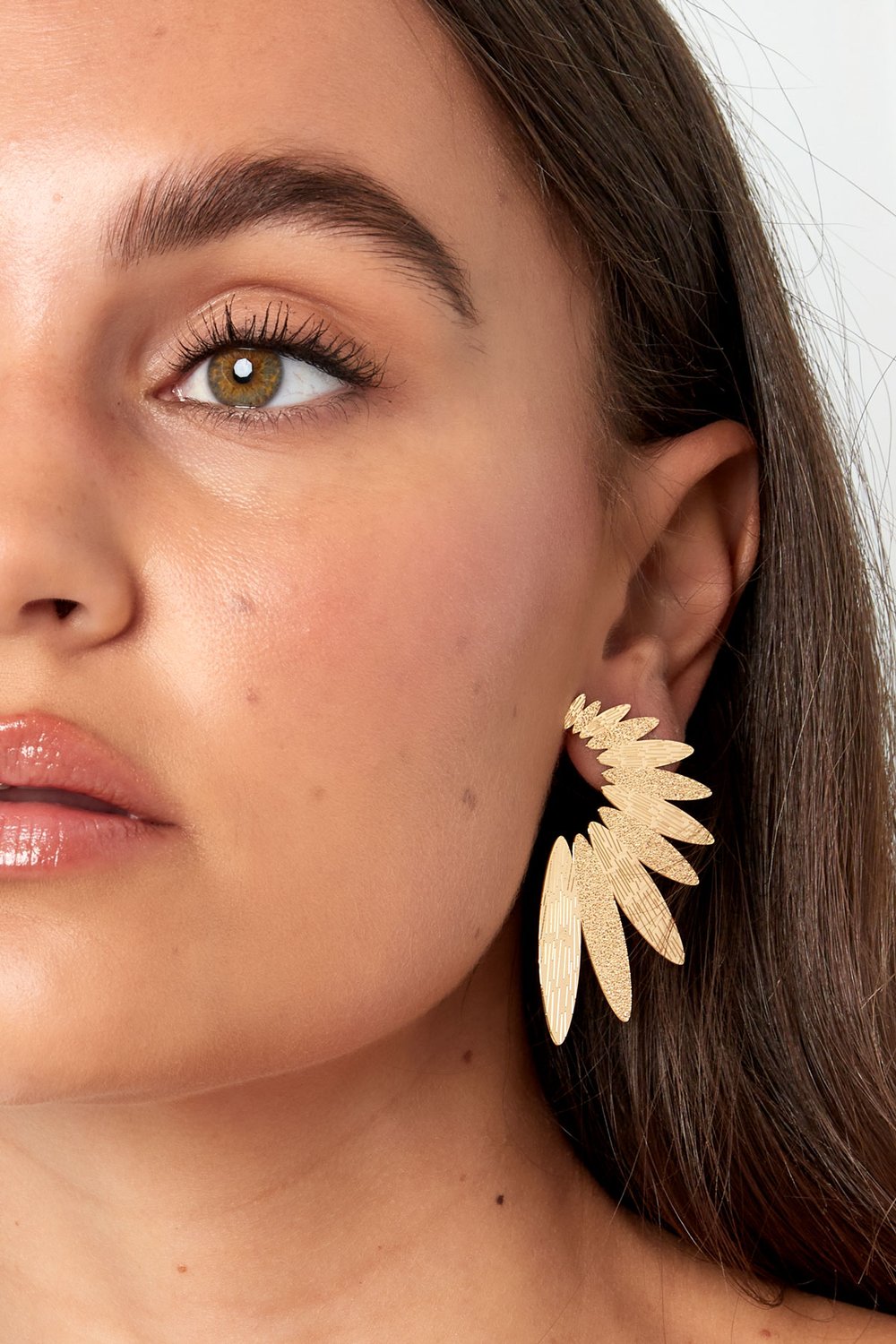 Statement earrings studs half flower - silver color Copper h5Picture3