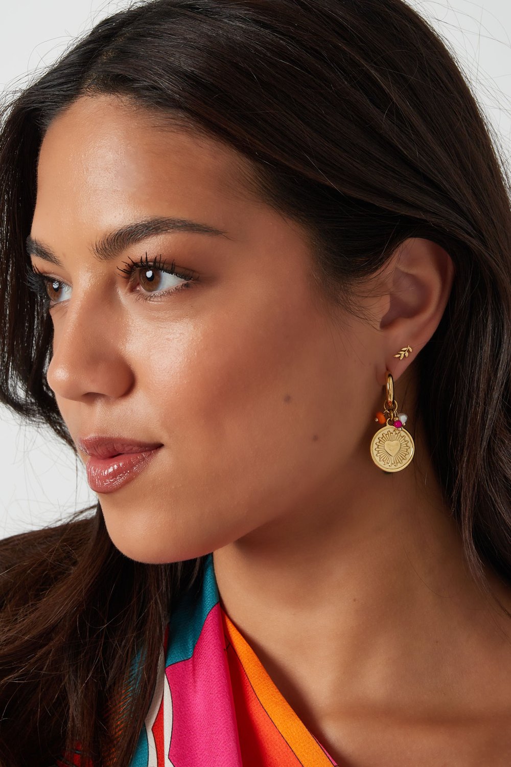 Ohrringe runde Münze mit Verzierung – Goldfarbe - Goldfarbefarbe h5Bild4