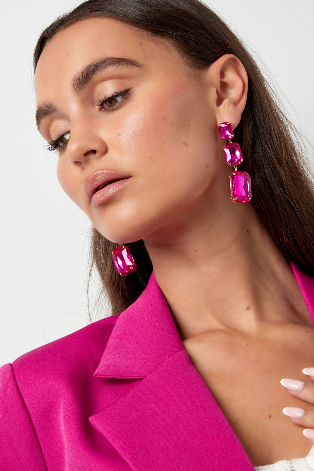 Earrings 3 glass beads in a row - green & Gold Color Glass beads h5Picture2