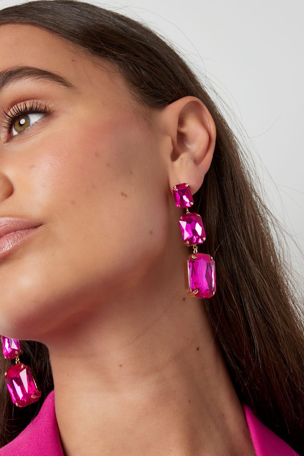 Earrings 3 glass beads in a row - green & Gold Color Glass beads h5Picture3