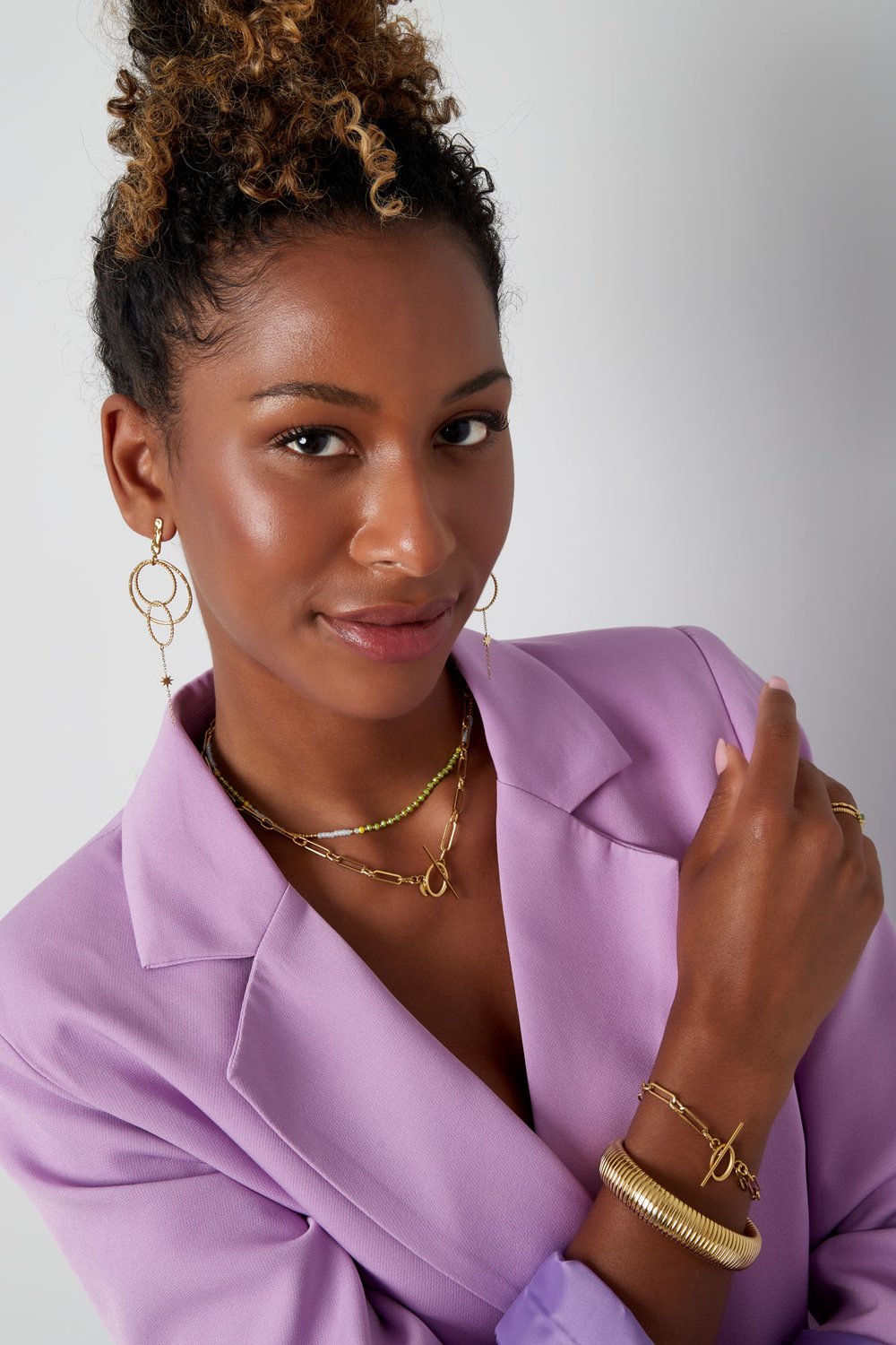 bracciale a maglie sottili con chiusura tonda - color colore oro h5Immagine4