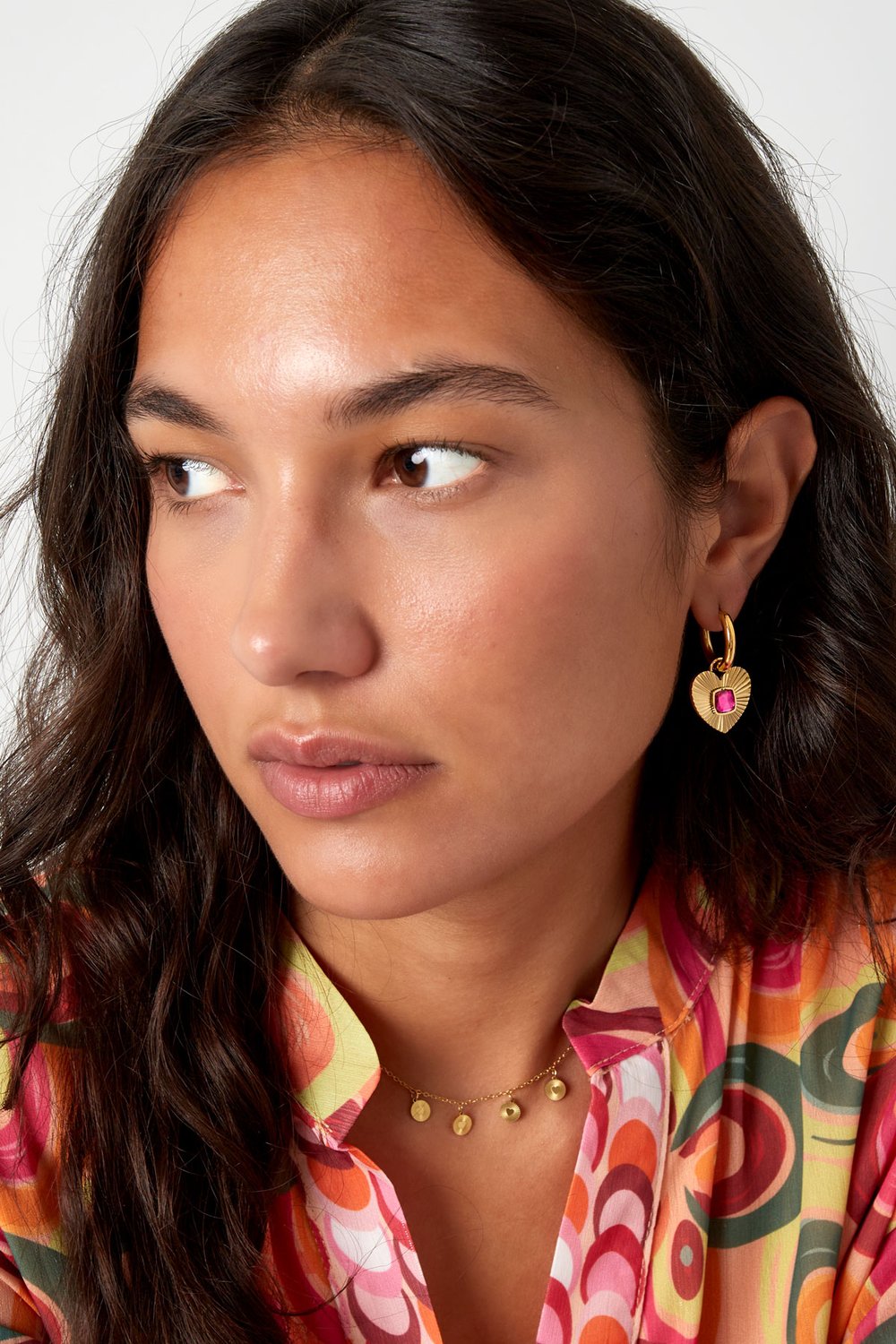 Earrings heart with stone - Gold color/white h5Picture2