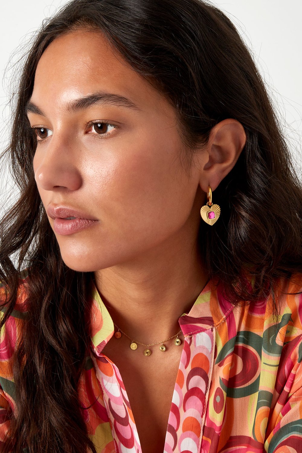 Earrings heart with stone - Gold color/white h5Picture4