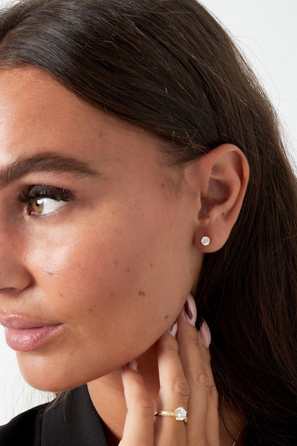 Ear studs round stone - Silver Color color h5Picture4