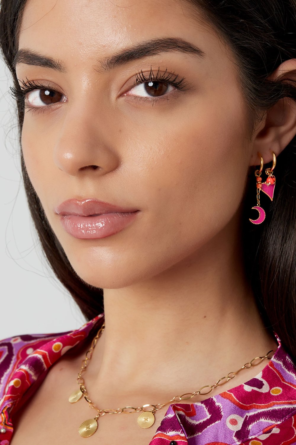 earrings with beads and moon pendant pink h5Picture4