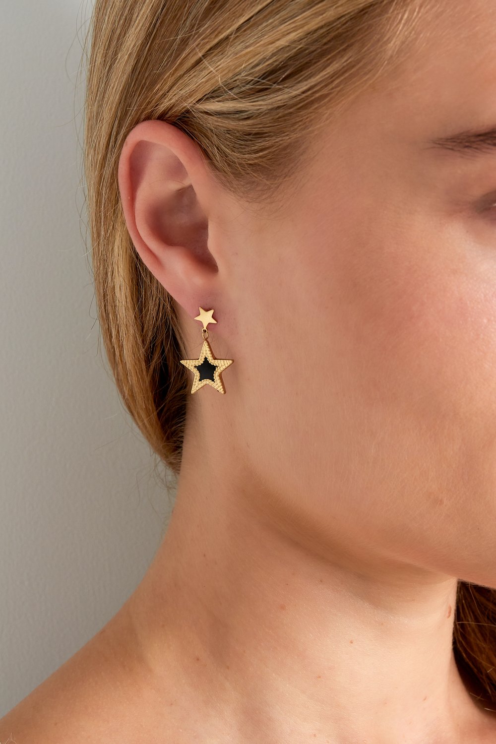 Earrings double star - Gold color/blue h5Picture2