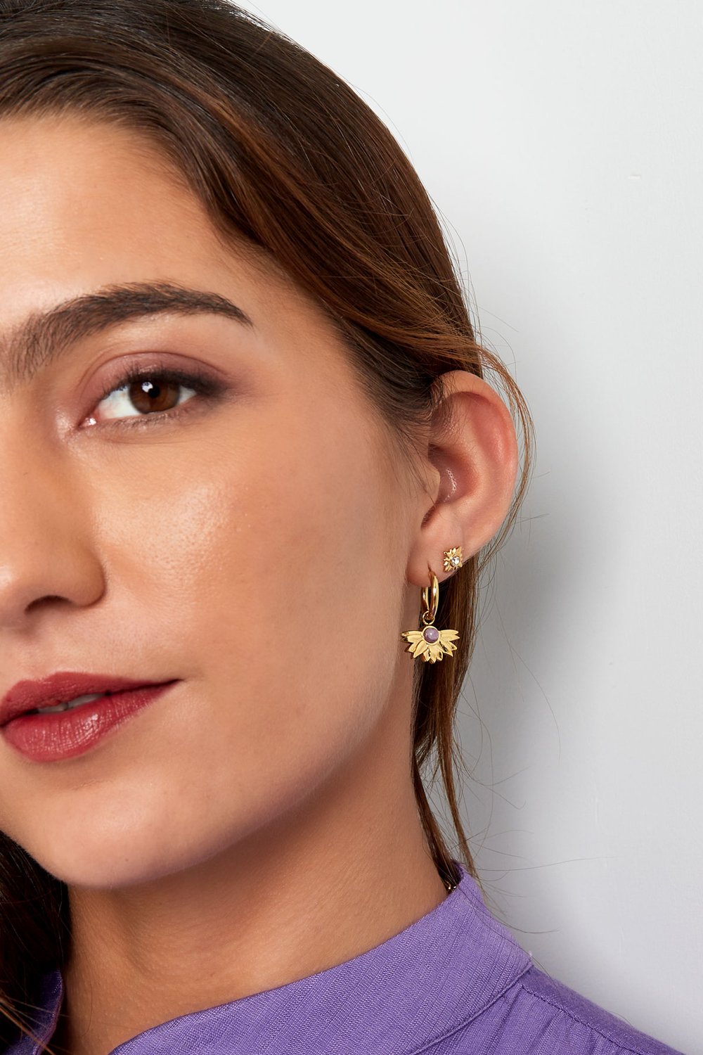 Ohrringe Halbblume mit Stein  h5Bild2