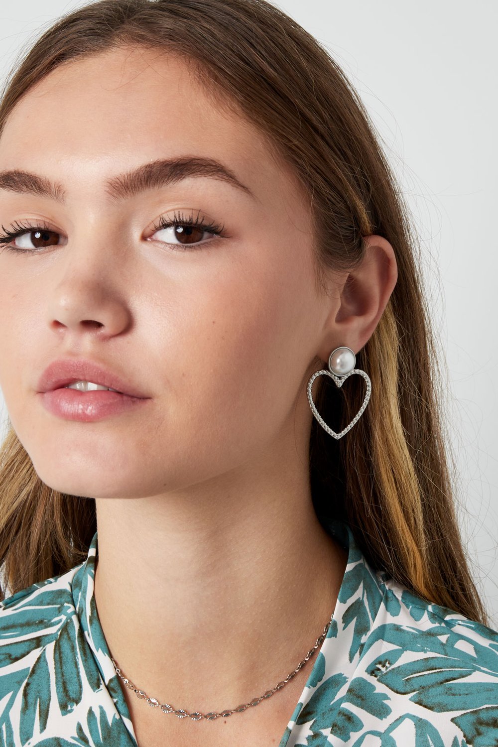 Earrings heart with pearl - Silver Color color h5Picture4