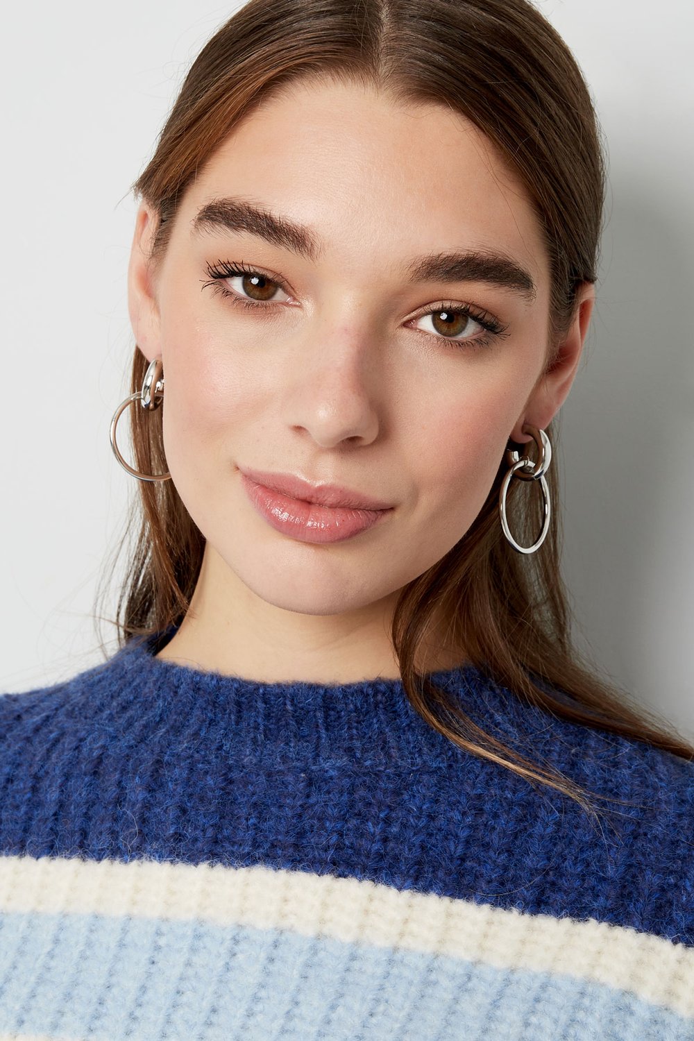 Earrings link with circle plain - Silver Color color h5Picture2