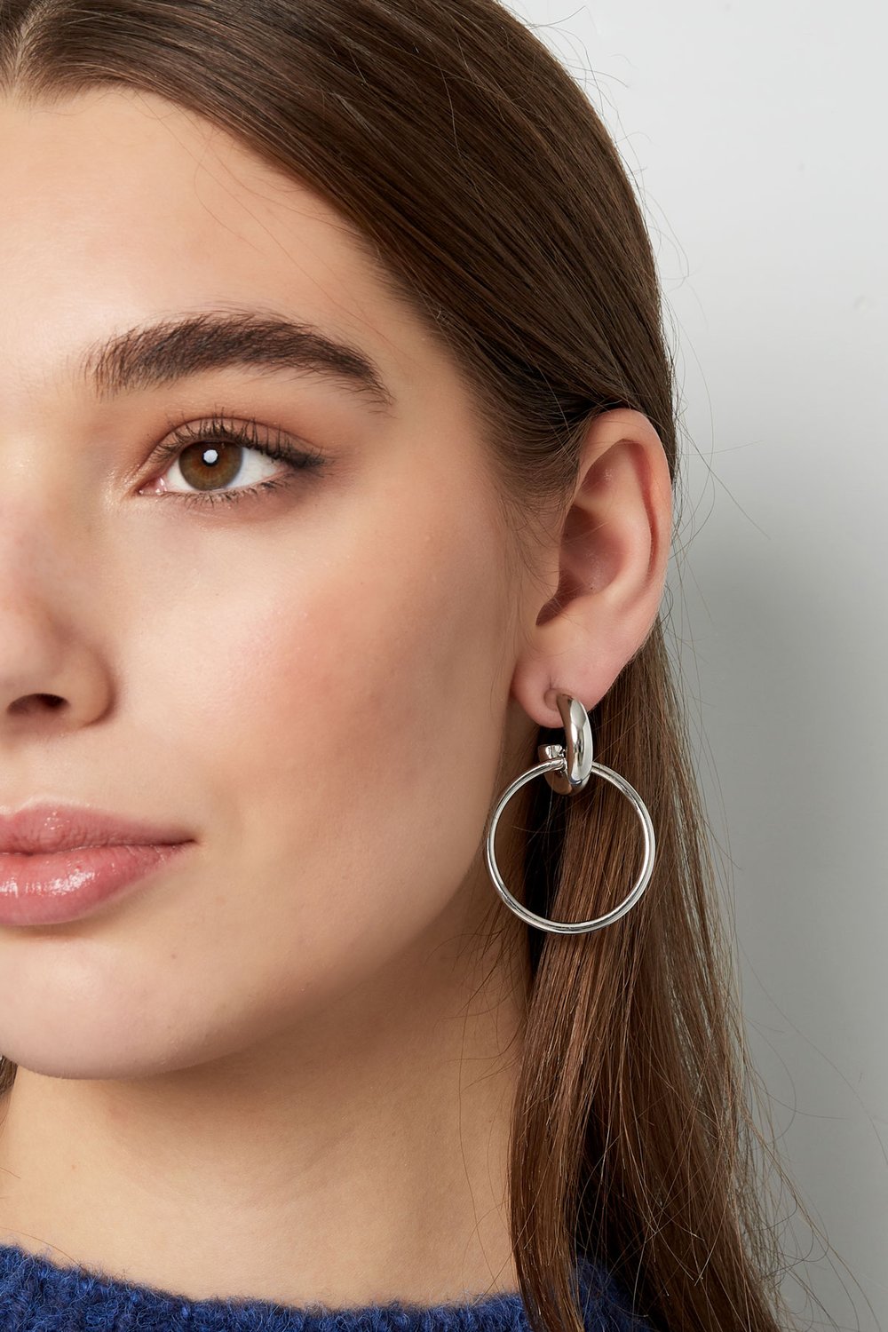 Earrings link with circle plain - Silver Color color h5Picture4