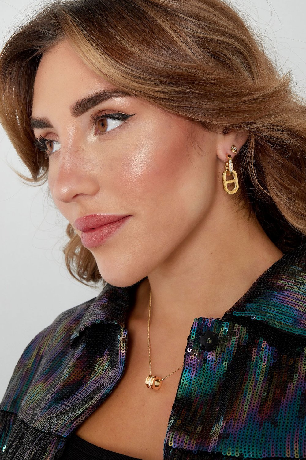 Earrings link with stones - Silver Color color h5Picture2