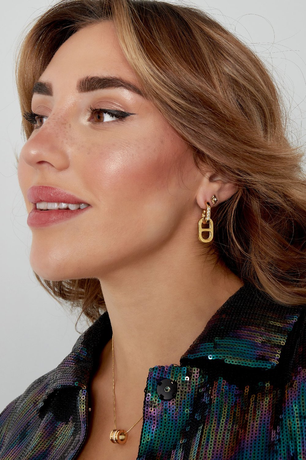 Earrings link with stones - Silver Color color h5Picture4