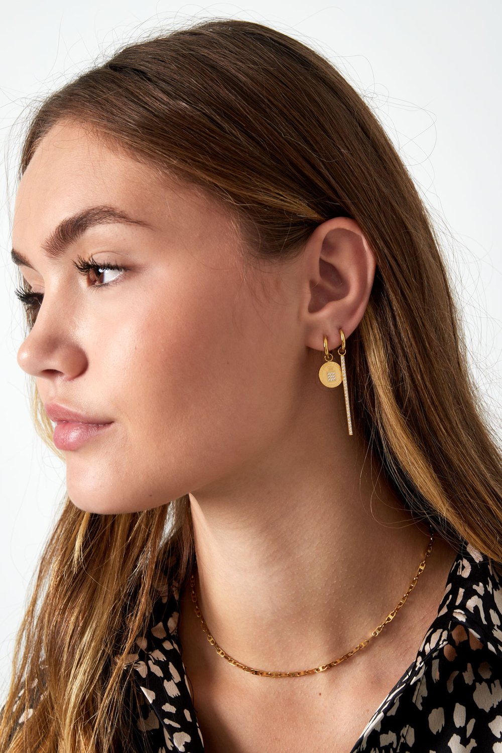Zircon row earrings - Silver Color color Picture2