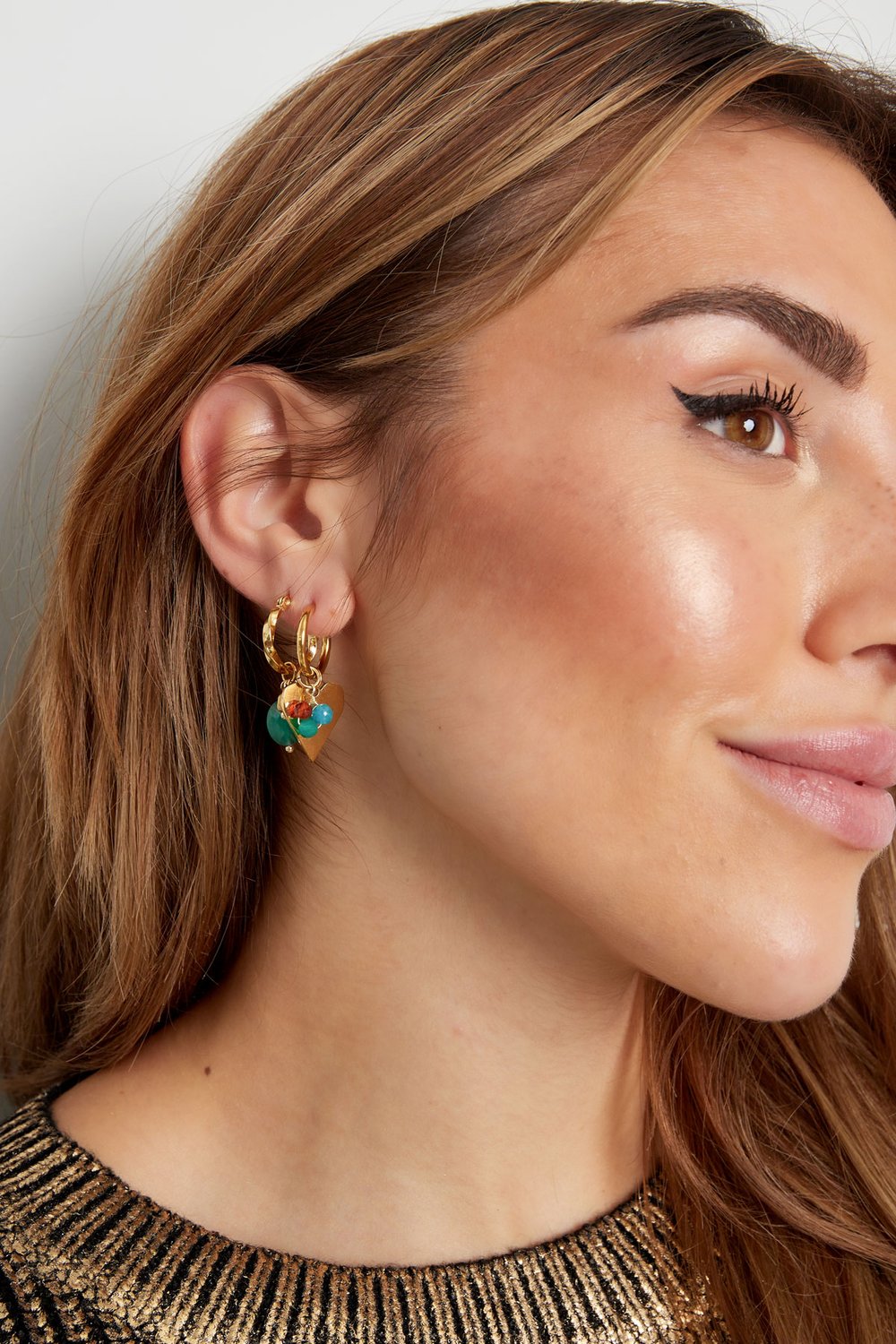 Earrings heart with bunch of beads - Gold color/multi h5Picture2