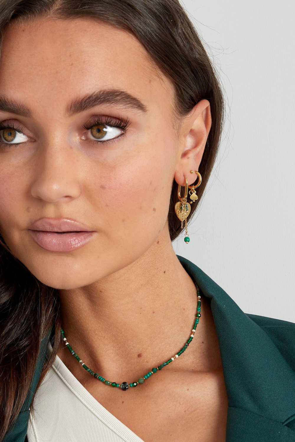 Heart earrings with chain and beads - Gold color/purple h5Picture2