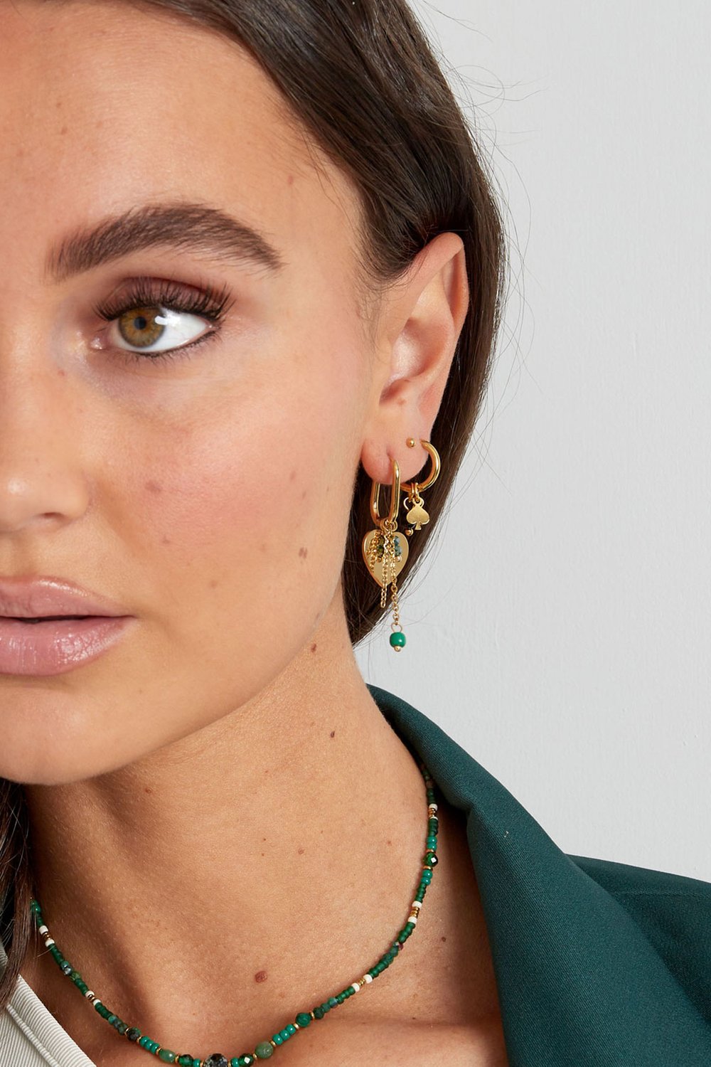 Heart earrings with chain and beads - Gold color/purple h5Picture4