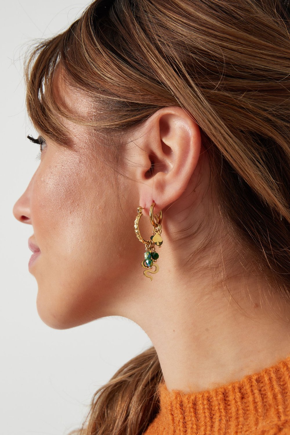 Snake earrings with beads - Gold color/purple h5Picture2