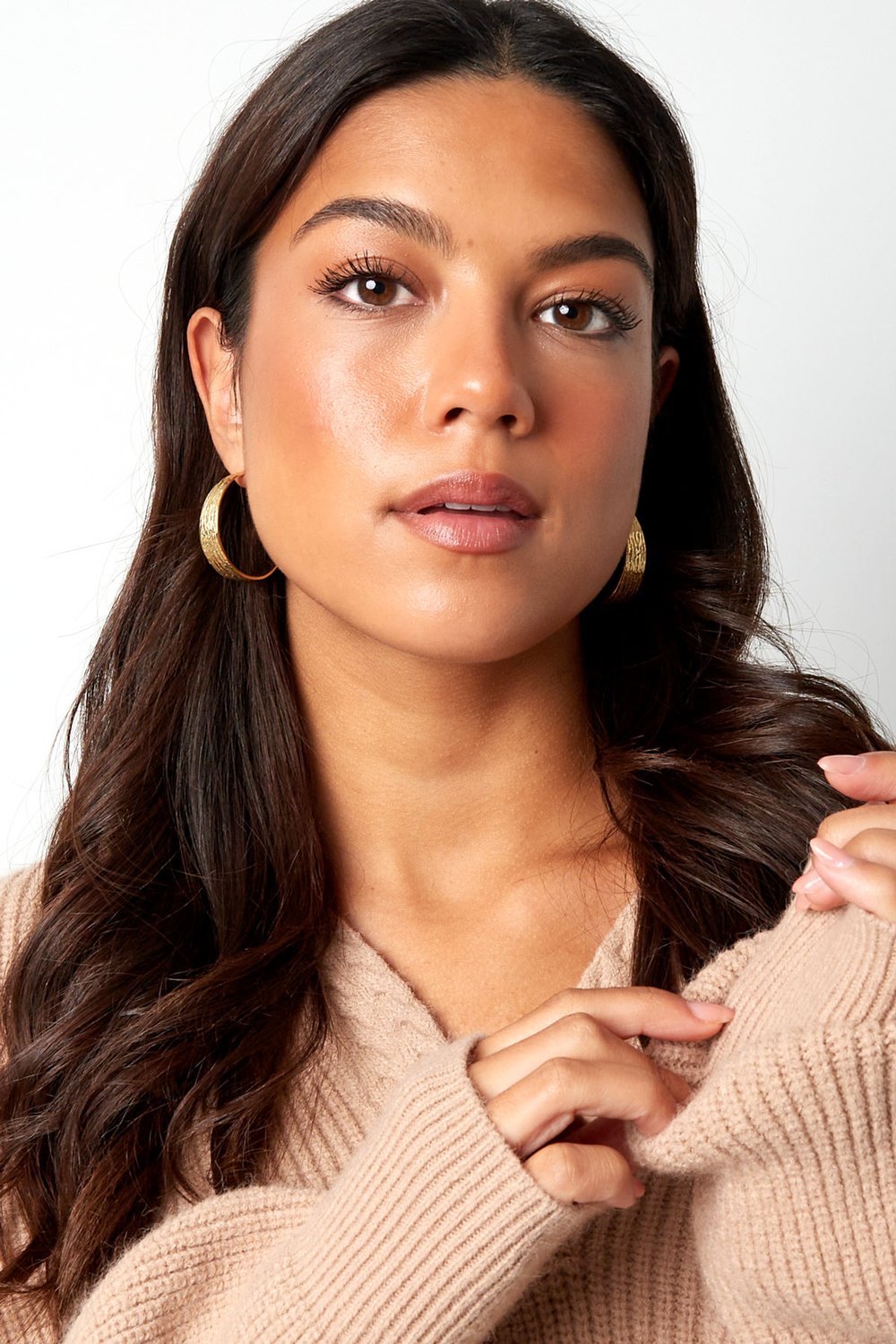 Earrings half round with print small - Silver Color color h5Picture5